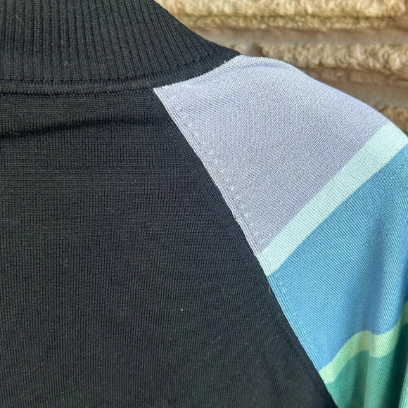 Doncaster Black Full Zip Cardigan Sweater With Rainbow Colored Striped Sleeves - Picture 4 of 5